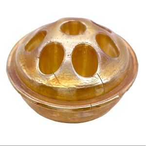 Vintage marigold carnival glass flower frog